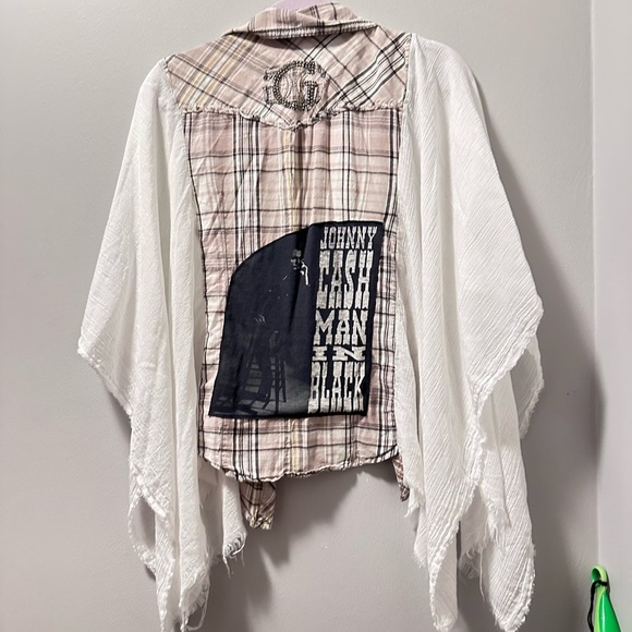 Johnny Cash poncho upcycle shear raw hem - Picture 8 of 11